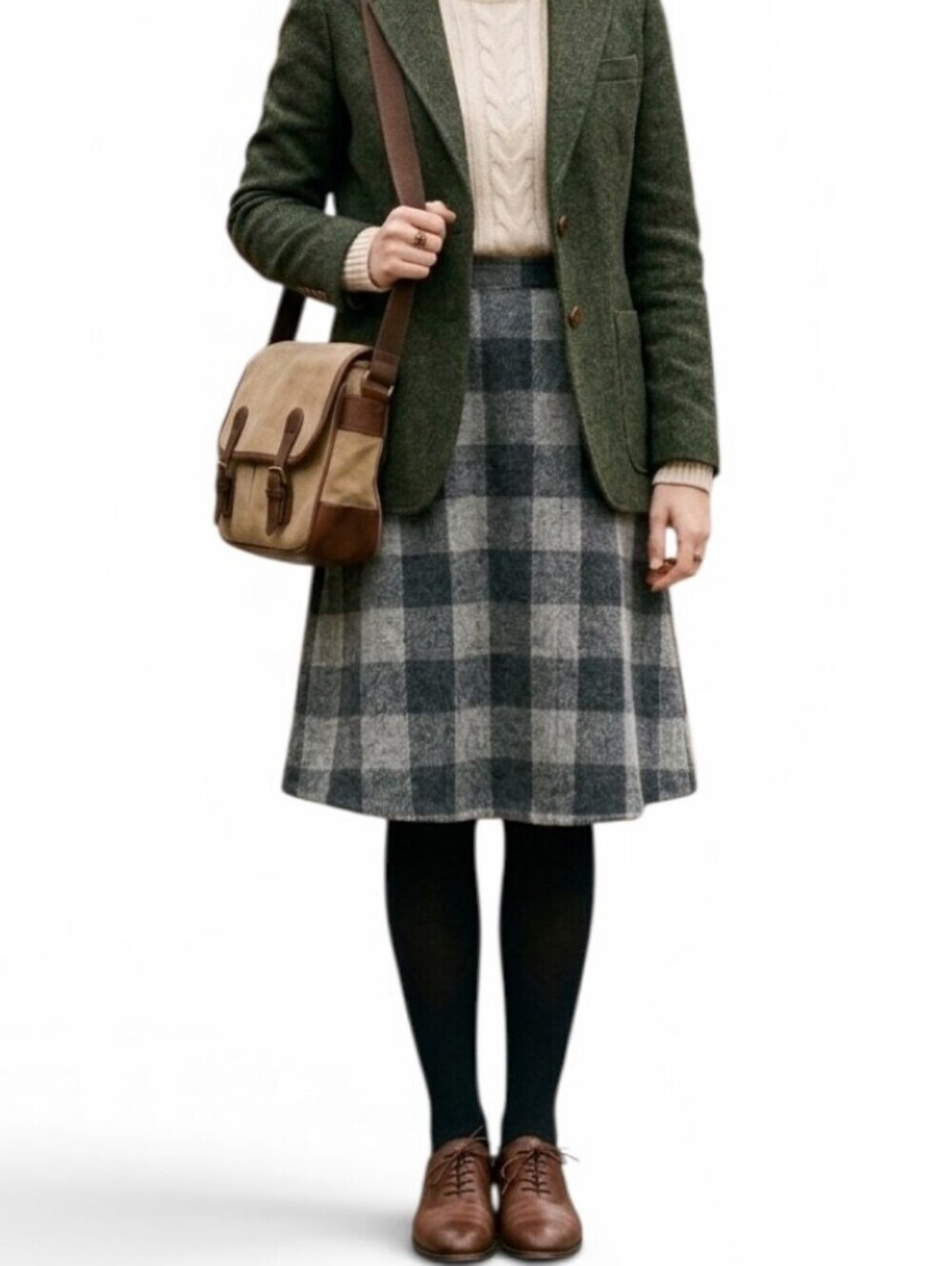 ​Dadi Vintage Plaid Wool Blend A Line Midi Skirt Gray Black Checkered Size XL